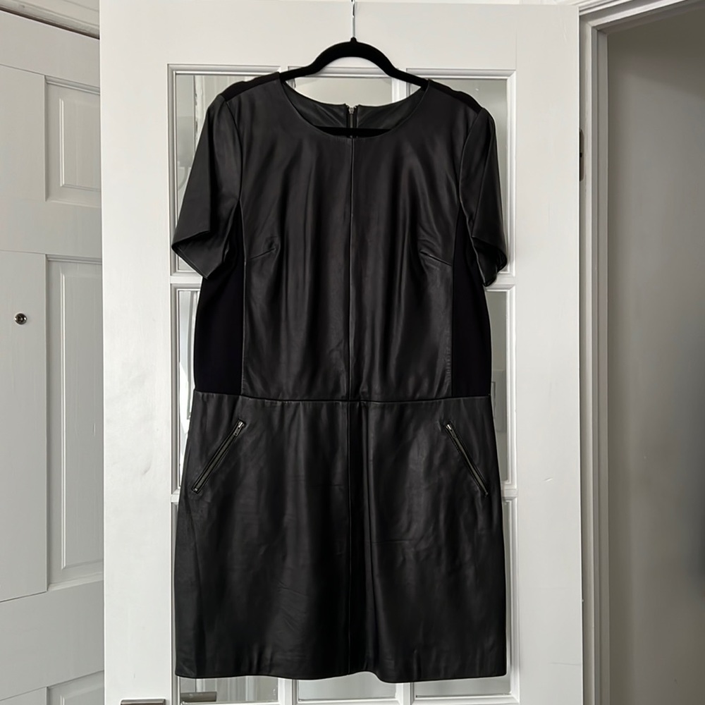 Halogen leather block shift dress